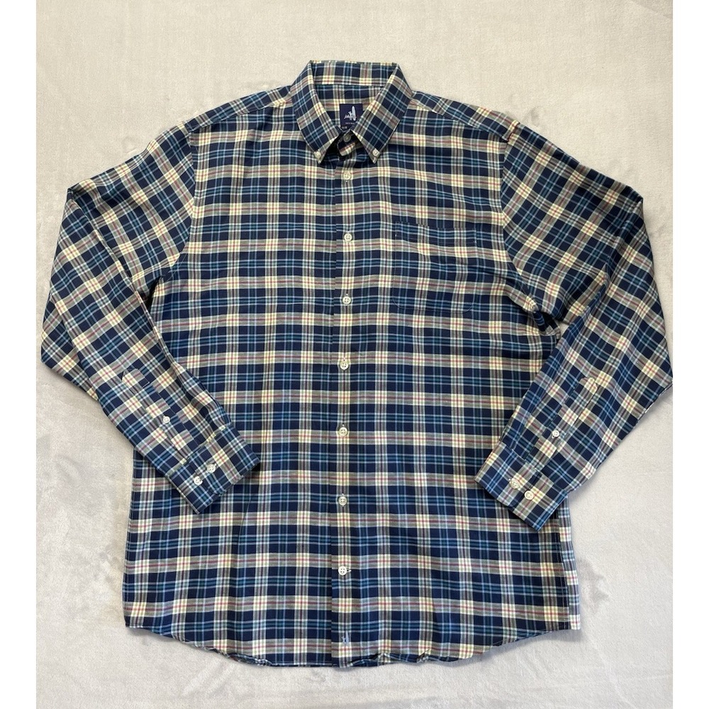 johnnie-O Button Up Men Large Blue Plaid Linen Blend Santa Monica Shirt Exc